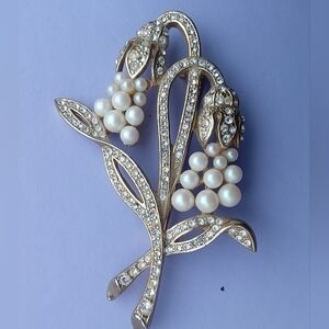 Rare Vintage Lily Of The Valley Brooch With Pearls and Crystal ,mark To Be @LS